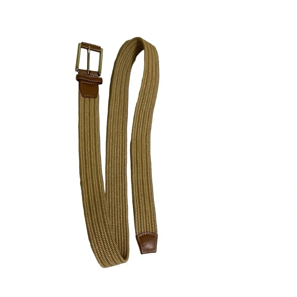 Torino Stretch Leather and Braided Fabric Belt Sz 40 Tan Khaki